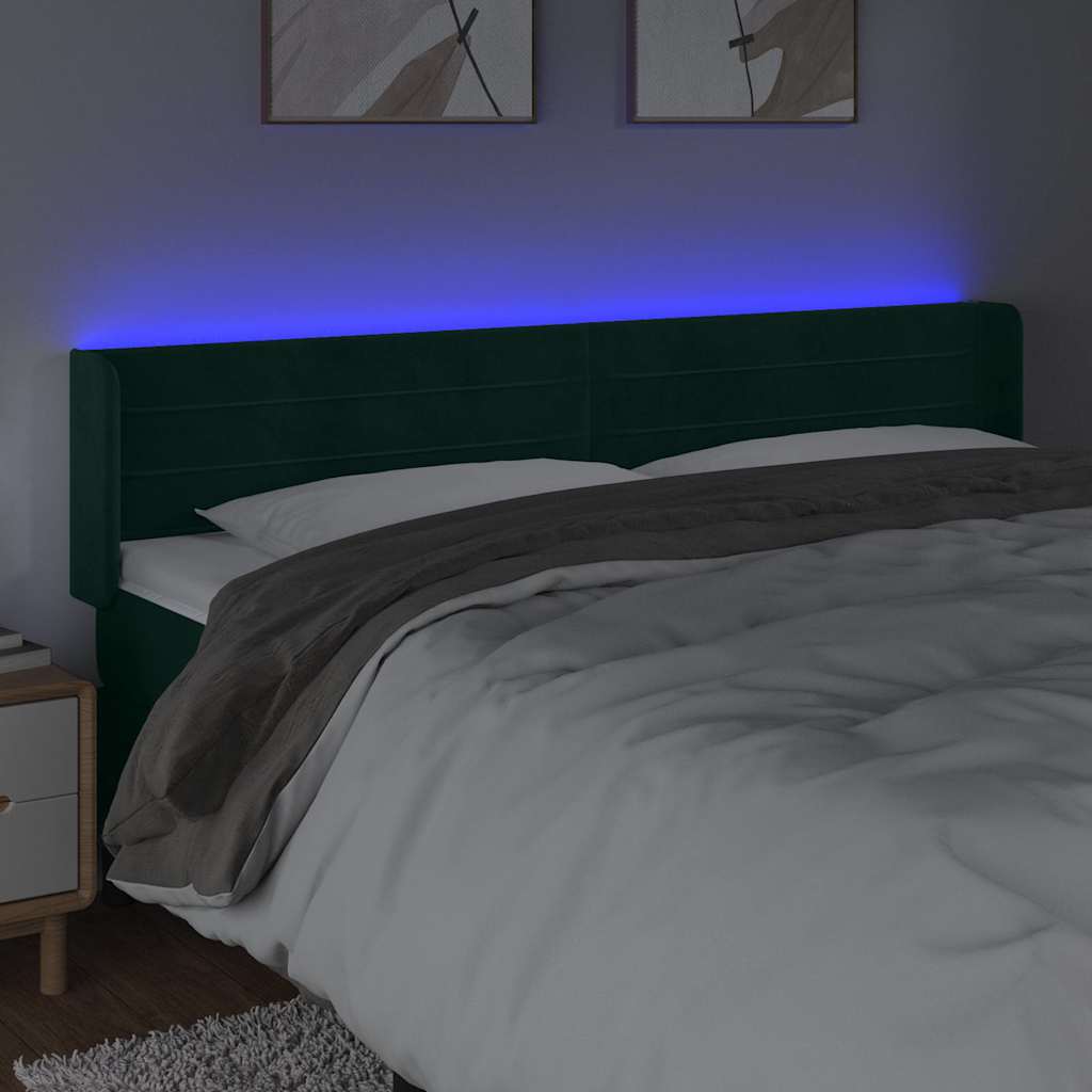 vidaXL Κεφαλάρι Κρεβατιού LED Σκούρο Πράσινο 183x16x78/88εκ. Βελούδινο