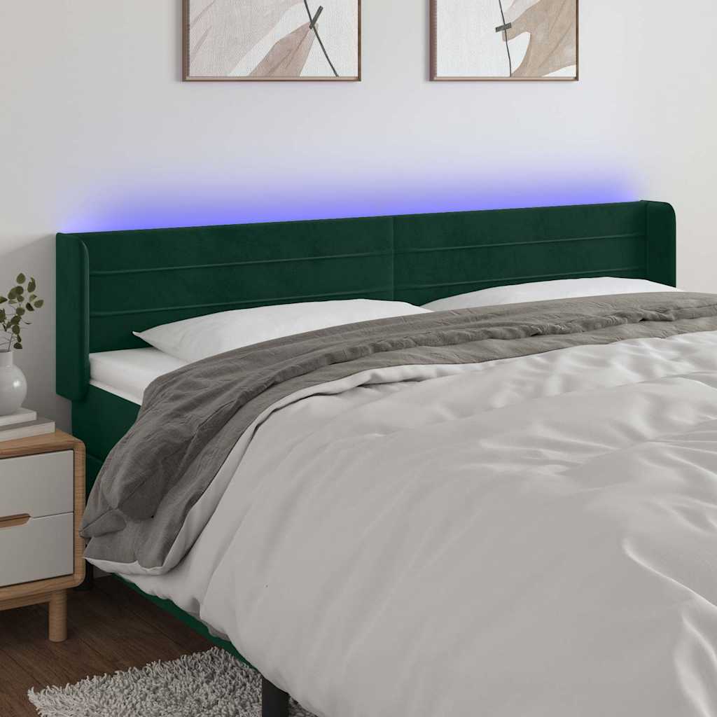 vidaXL Κεφαλάρι Κρεβατιού LED Σκούρο Πράσινο 183x16x78/88εκ. Βελούδινο