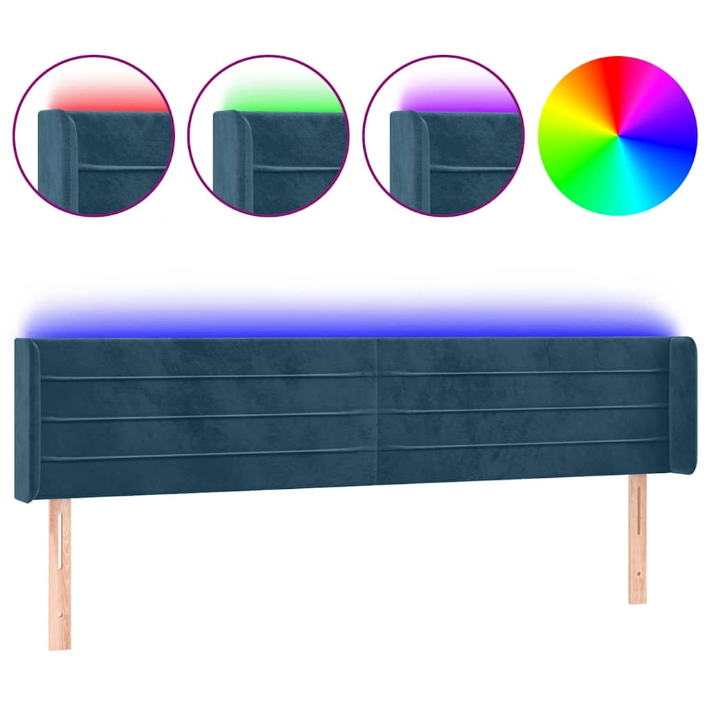 vidaXL Κεφαλάρι Κρεβατιού LED Σκούρο Μπλε 183x16x78/88 εκ. Βελούδινο