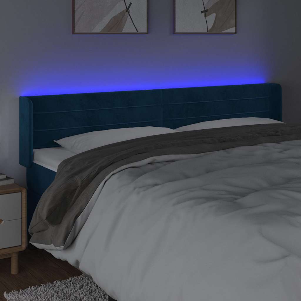 vidaXL Κεφαλάρι Κρεβατιού LED Σκούρο Μπλε 183x16x78/88 εκ. Βελούδινο