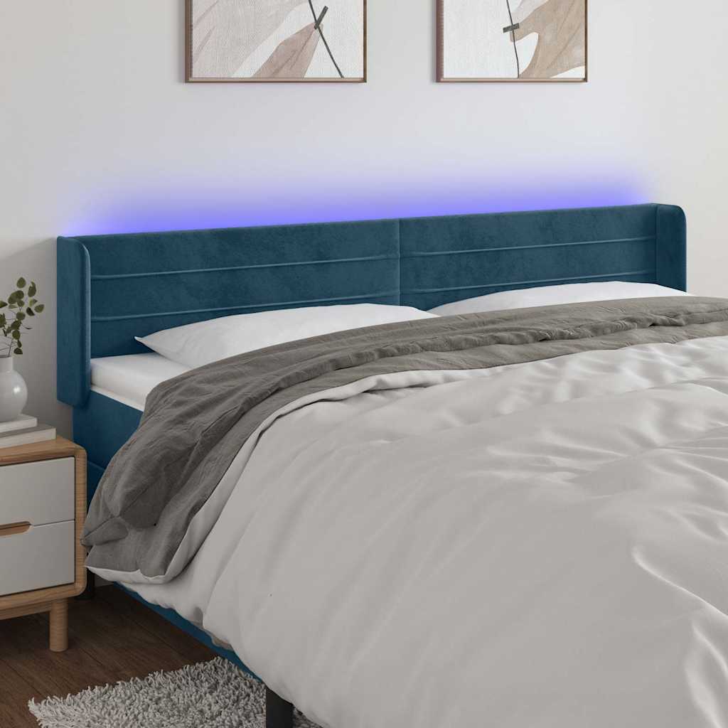 vidaXL Κεφαλάρι Κρεβατιού LED Σκούρο Μπλε 183x16x78/88 εκ. Βελούδινο
