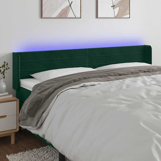 vidaXL Κεφαλάρι Κρεβατιού LED Σκούρο Πράσινο 203x16x78/88εκ. Βελούδινο