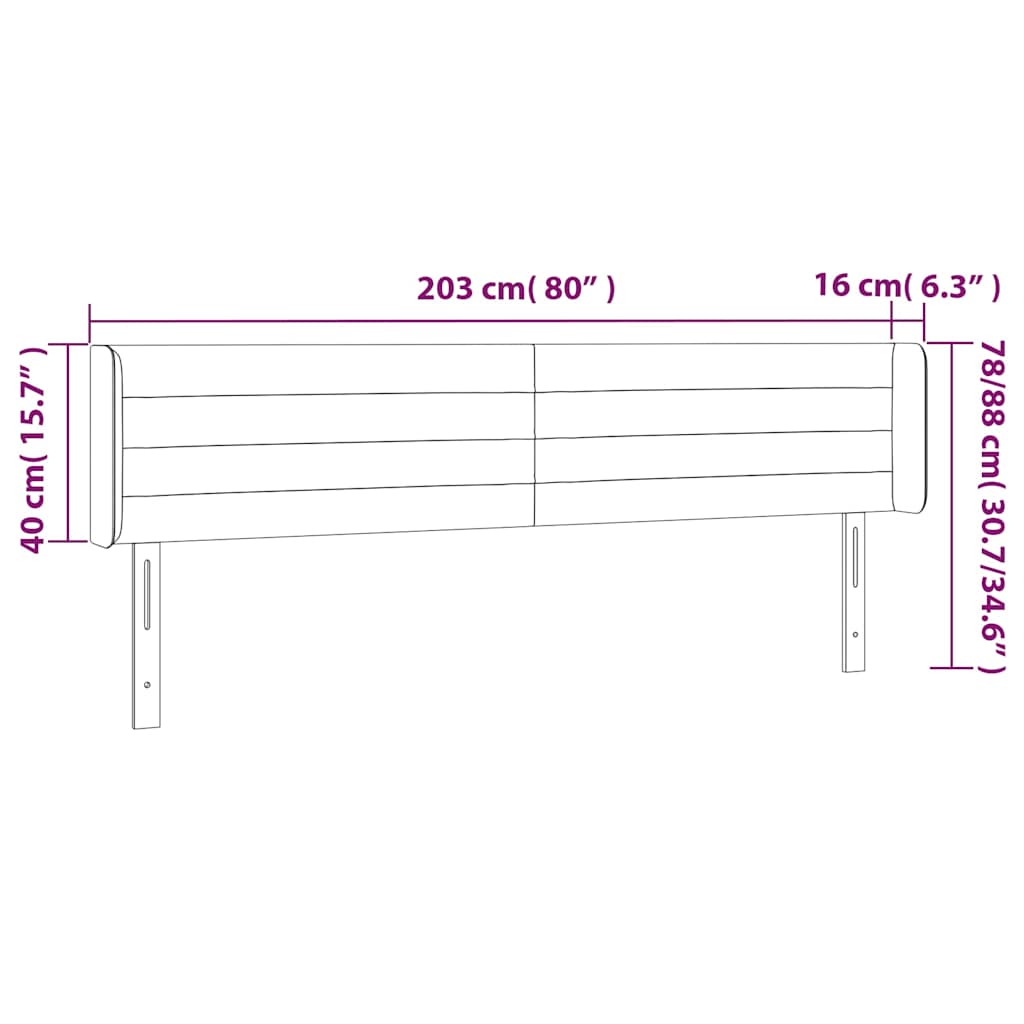 vidaXL Κεφαλάρι Κρεβατιού LED Σκούρο Μπλε 203x16x78/88 εκ. Βελούδινο