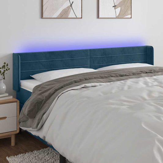 vidaXL Κεφαλάρι Κρεβατιού LED Σκούρο Μπλε 203x16x78/88 εκ. Βελούδινο