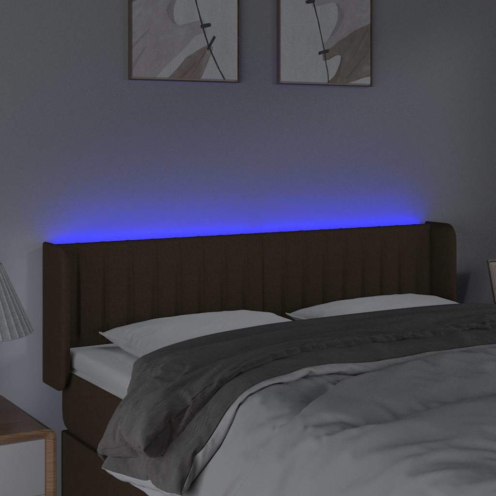 vidaXL Κεφαλάρι Κρεβατιού LED Σκούρο Καφέ 147x16x78/88 εκ. Υφασμάτινο