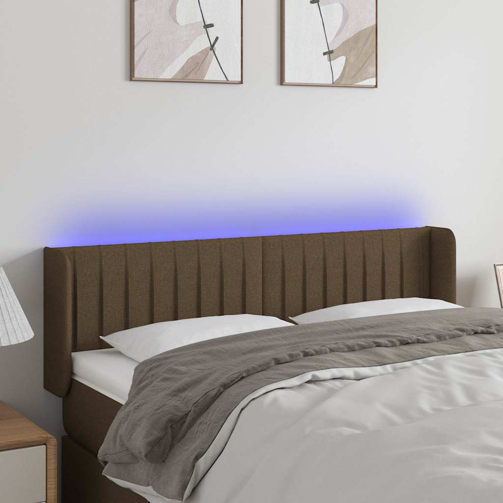 vidaXL Κεφαλάρι Κρεβατιού LED Σκούρο Καφέ 147x16x78/88 εκ. Υφασμάτινο