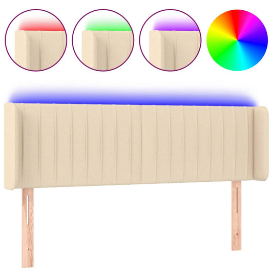 vidaXL Κεφαλάρι Κρεβατιού LED Κρεμ 147x16x78/88 εκ. Υφασμάτινο