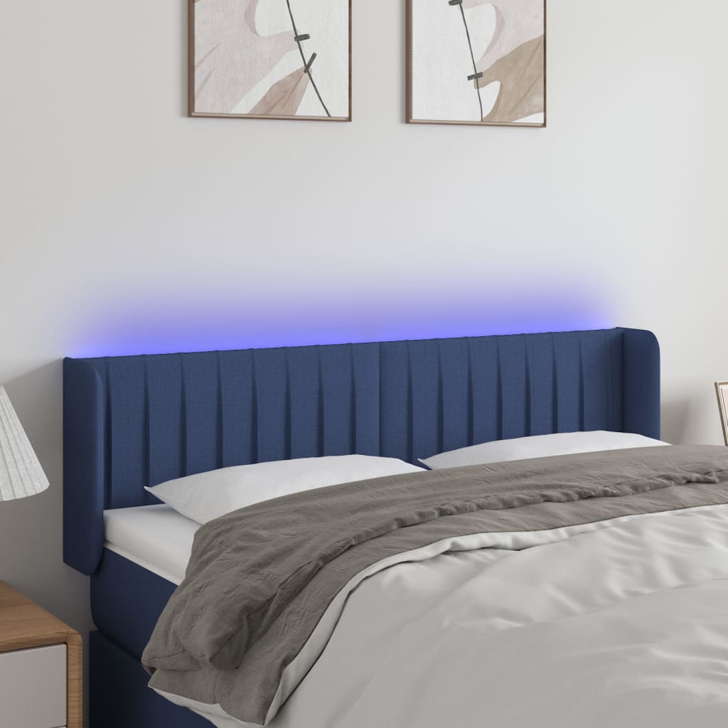 vidaXL Κεφαλάρι Κρεβατιού LED Μπλε 147x16x78/88 εκ. Υφασμάτινο
