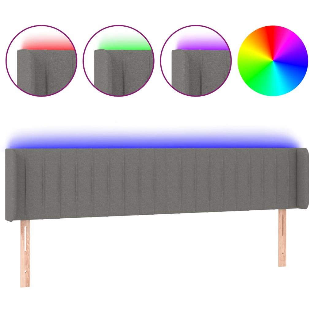 vidaXL Κεφαλάρι Κρεβατιού LED Σκούρο Γκρι 163x16x78/88 εκ. Υφασμάτινο