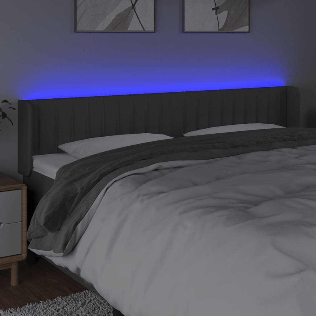 vidaXL Κεφαλάρι Κρεβατιού LED Σκούρο Γκρι 163x16x78/88 εκ. Υφασμάτινο