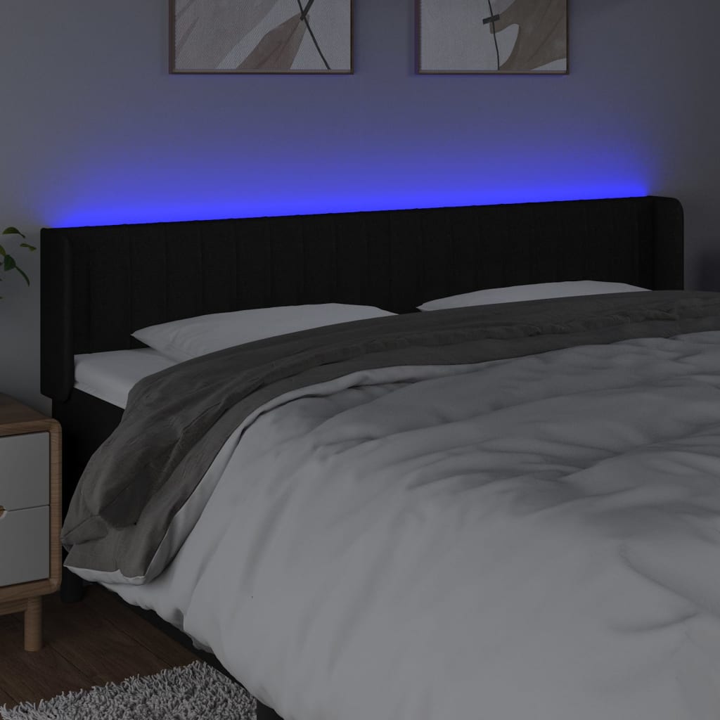 vidaXL Κεφαλάρι Κρεβατιού LED Μαύρο 163x16x78/88 εκ. Υφασμάτινο