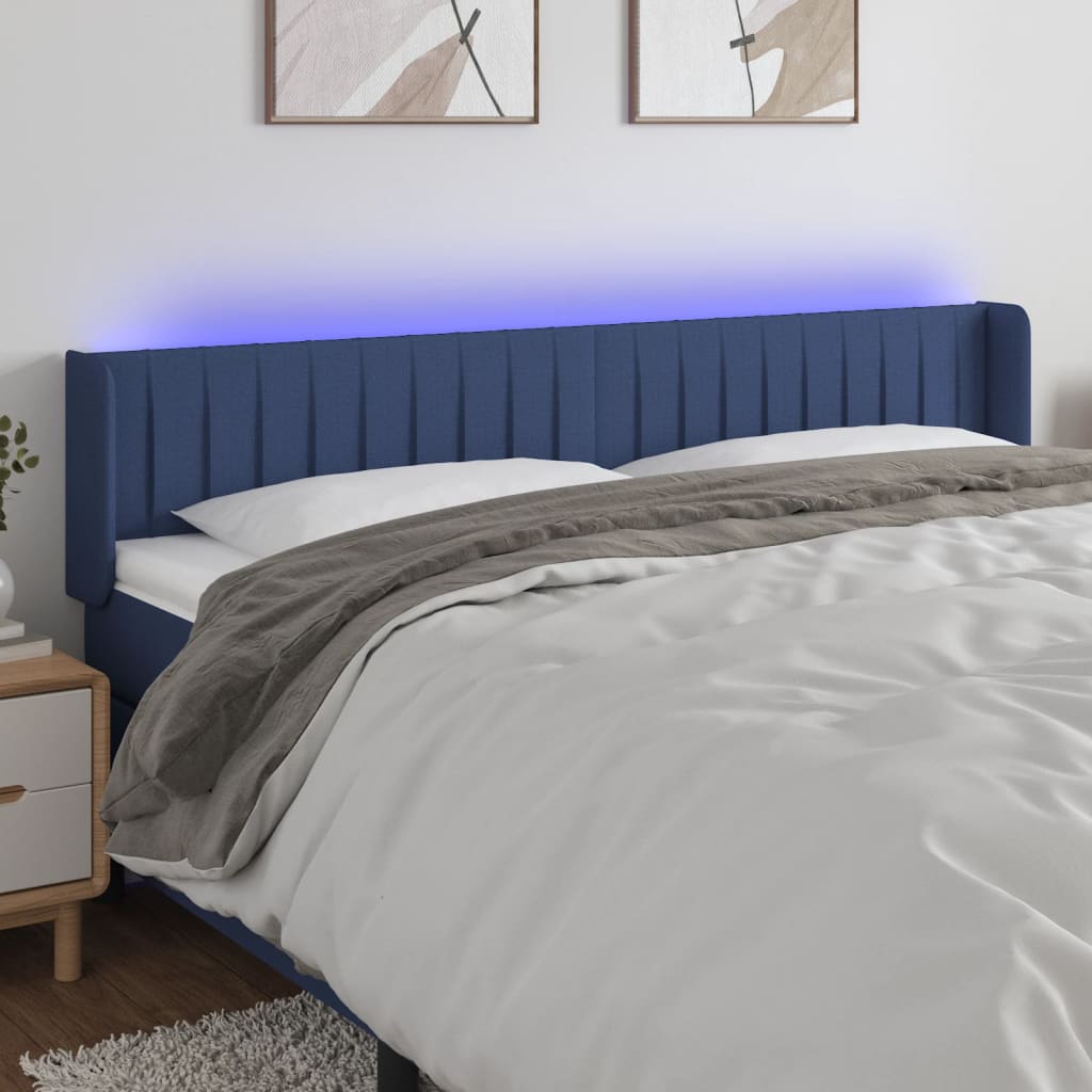 vidaXL Κεφαλάρι Κρεβατιού LED Μπλε 183x16x78/88 εκ. Υφασμάτινο