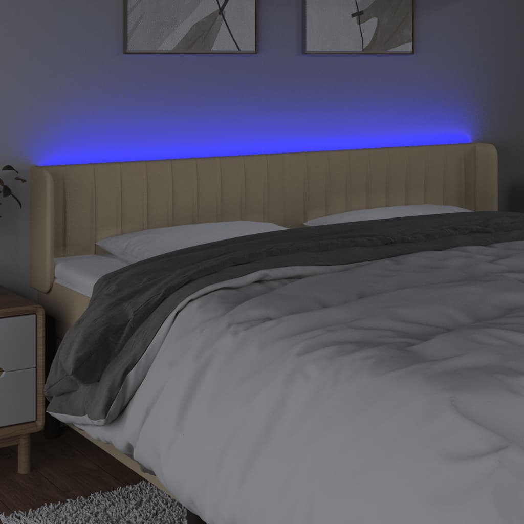 vidaXL Κεφαλάρι Κρεβατιού LED Κρεμ 203x16x78/88 εκ. Υφασμάτινο
