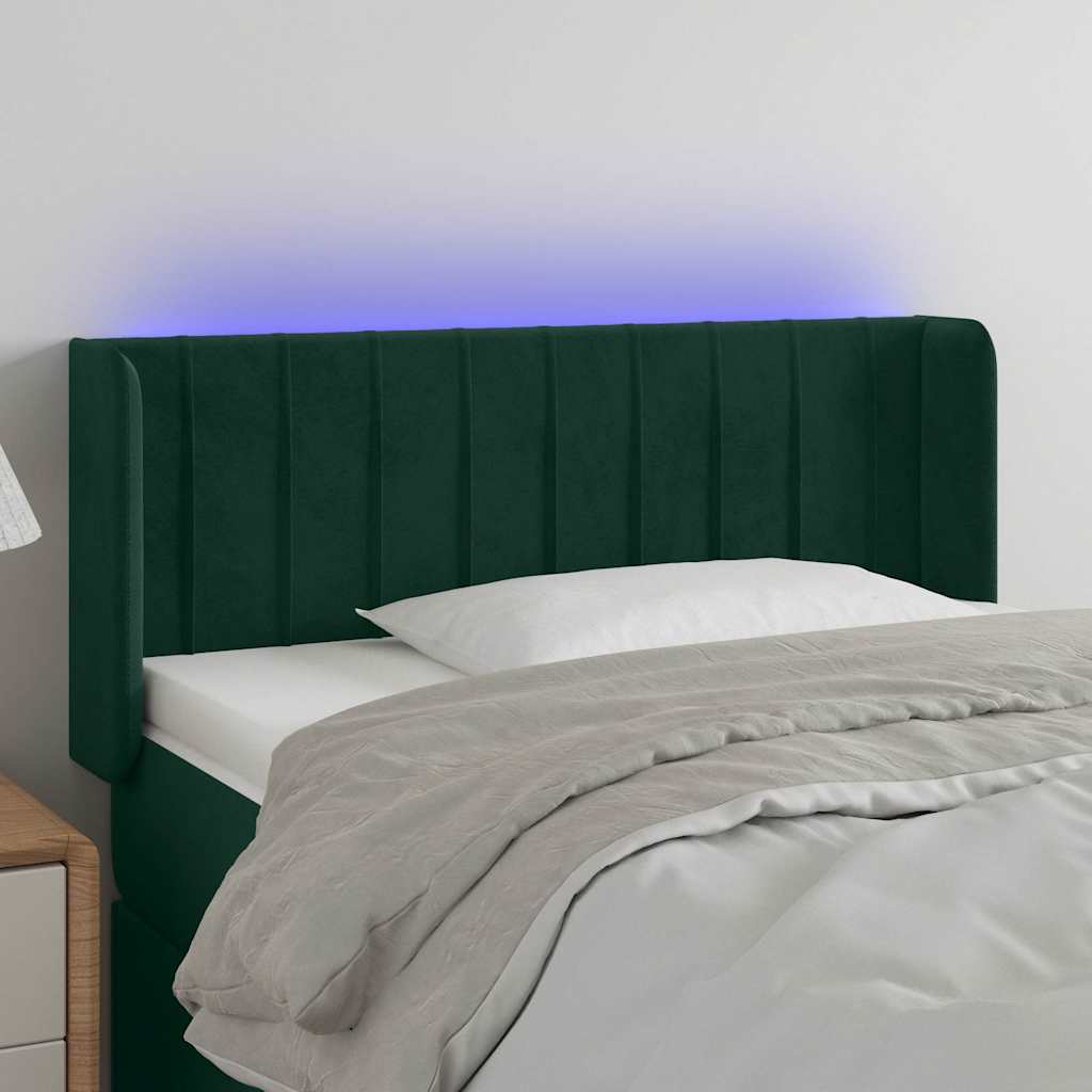 vidaXL Κεφαλάρι Κρεβατιού LED Σκούρο Πράσινο 93x16x78/88 εκ. Βελούδινο