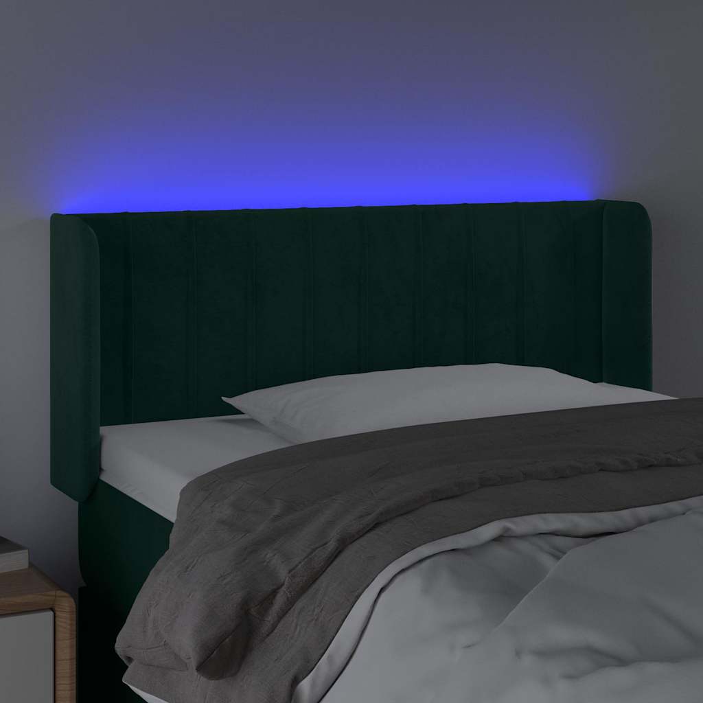vidaXL Κεφαλάρι Κρεβατιού LED Σκούρο Πράσινο 103x16x78/88εκ. Βελούδινο