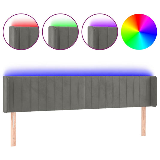 vidaXL Κεφαλάρι Κρεβατιού LED Ανοιχτό Γκρι 163x16x78/88 εκ. Βελούδινο