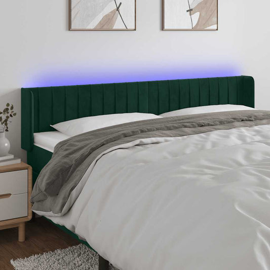 vidaXL Κεφαλάρι Κρεβατιού LED Σκούρο Πράσινο 163x16x78/88εκ. Βελούδινο