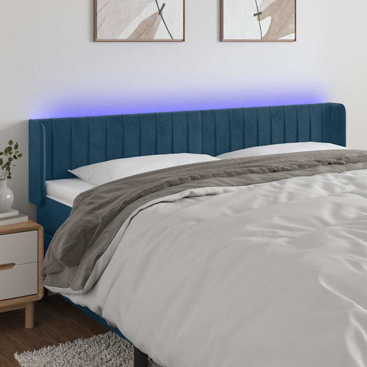 vidaXL Κεφαλάρι Κρεβατιού LED Σκούρο Μπλε 163x16x78/88 εκ. Βελούδινο