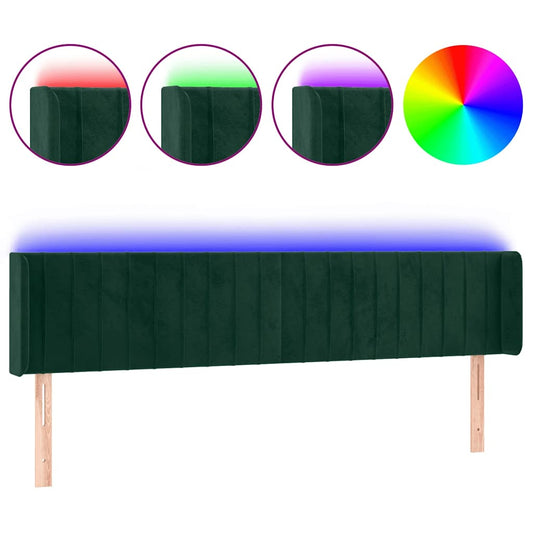 vidaXL Κεφαλάρι Κρεβατιού LED Σκούρο Πράσινο 183x16x78/88εκ. Βελούδινο