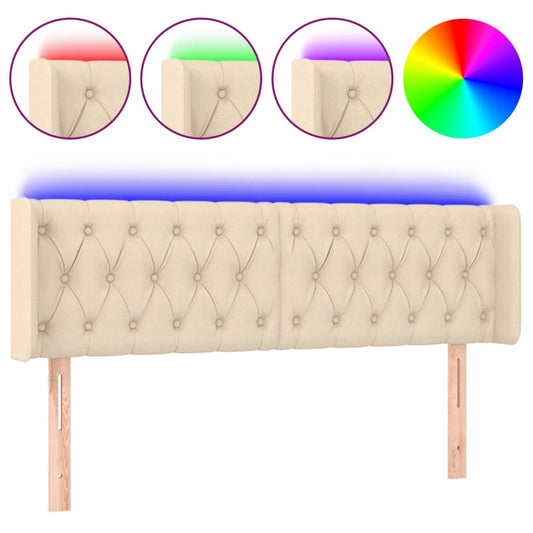 vidaXL Κεφαλάρι Κρεβατιού LED Κρεμ 163x16x78/88 εκ. Υφασμάτινο