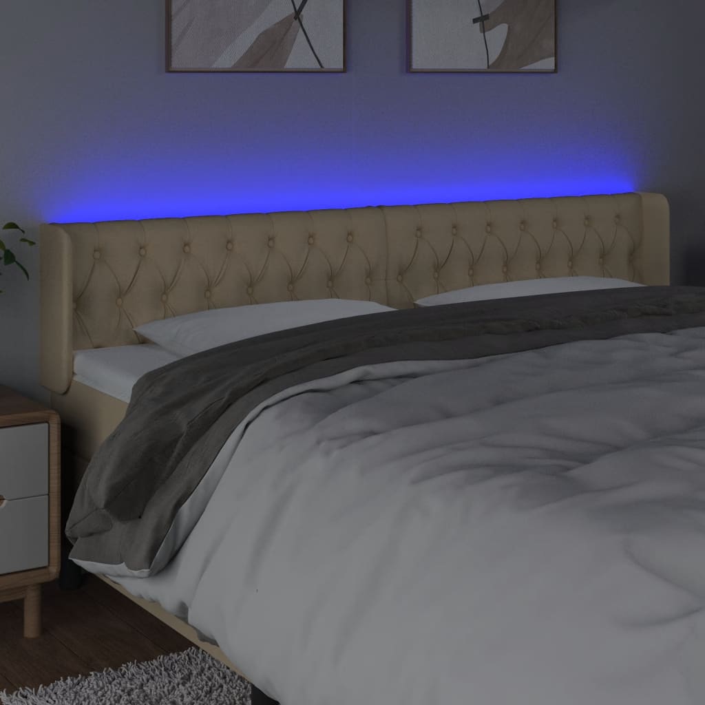 vidaXL Κεφαλάρι Κρεβατιού LED Κρεμ 183x16x78/88 εκ. Υφασμάτινο