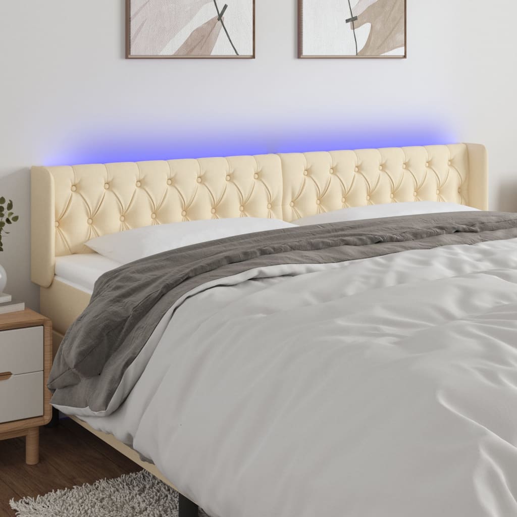 vidaXL Κεφαλάρι Κρεβατιού LED Κρεμ 183x16x78/88 εκ. Υφασμάτινο
