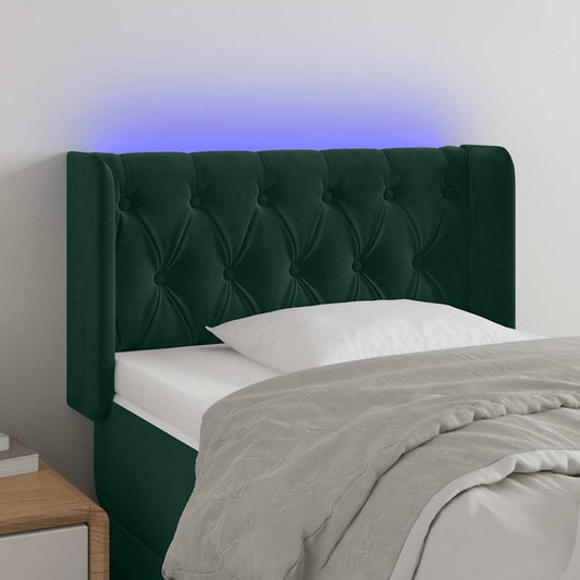 vidaXL Κεφαλάρι Κρεβατιού LED Σκούρο Πράσινο 83x16x78/88 εκ. Βελούδινο