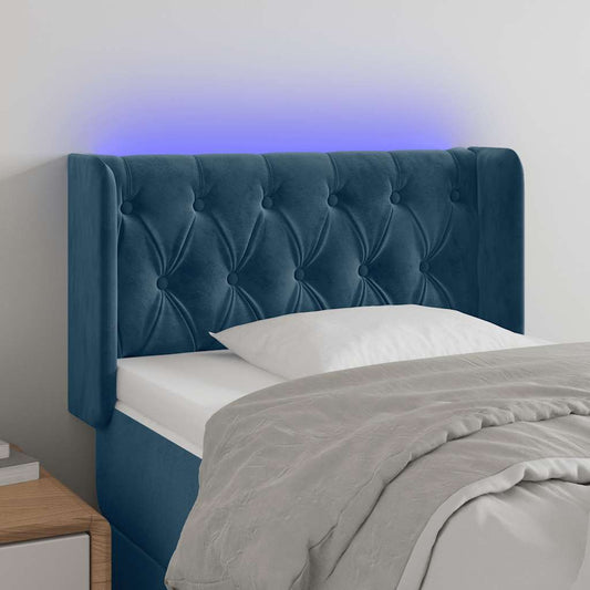 vidaXL Κεφαλάρι Κρεβατιού LED Σκούρο Μπλε 83x16x78/88 εκ. Βελούδινο