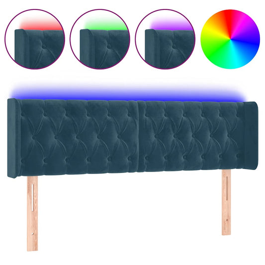 vidaXL Κεφαλάρι Κρεβατιού LED Σκούρο Μπλε 147x16x78/88 εκ. Βελούδινο
