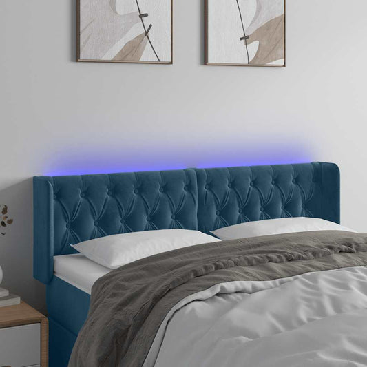 vidaXL Κεφαλάρι Κρεβατιού LED Σκούρο Μπλε 147x16x78/88 εκ. Βελούδινο