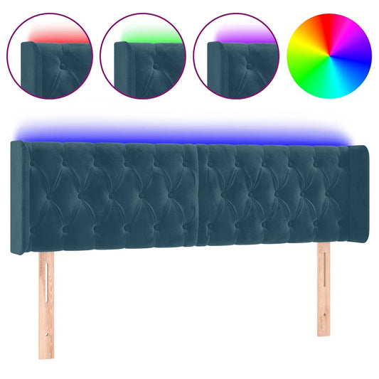 vidaXL Κεφαλάρι Κρεβατιού LED Σκούρο Μπλε 163x16x78/88 εκ. Βελούδινο