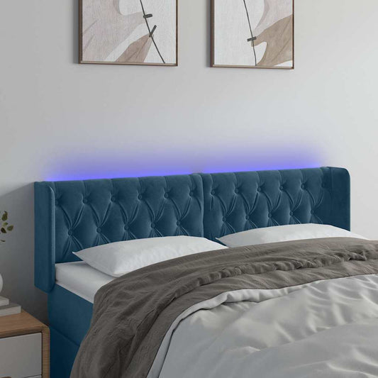 vidaXL Κεφαλάρι Κρεβατιού LED Σκούρο Μπλε 163x16x78/88 εκ. Βελούδινο