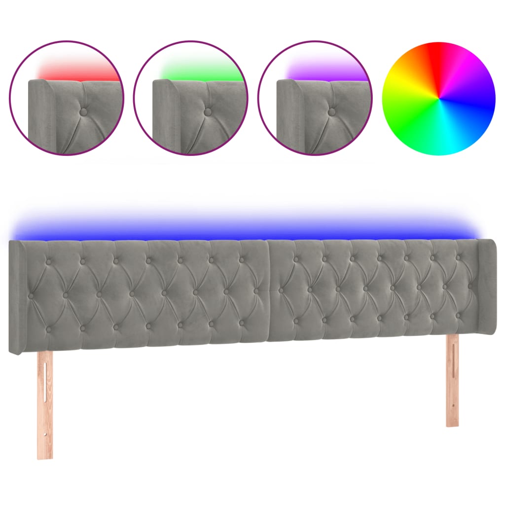 vidaXL Κεφαλάρι Κρεβατιού LED Ανοιχτό Γκρι 183x16x78/88 εκ. Βελούδινο
