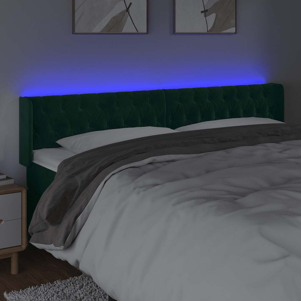 vidaXL Κεφαλάρι Κρεβατιού LED Σκούρο Πράσινο 183x16x78/88εκ. Βελούδινο
