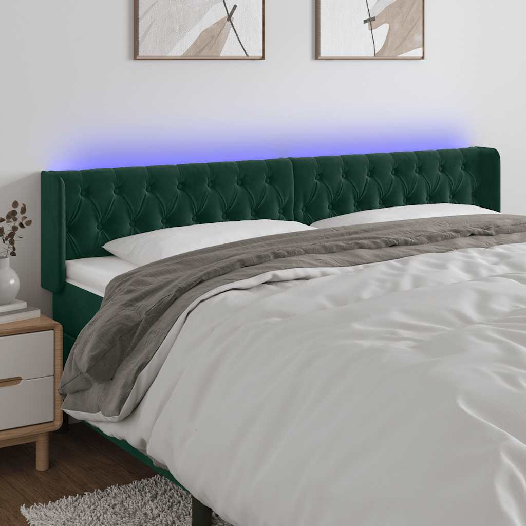 vidaXL Κεφαλάρι Κρεβατιού LED Σκούρο Πράσινο 183x16x78/88εκ. Βελούδινο