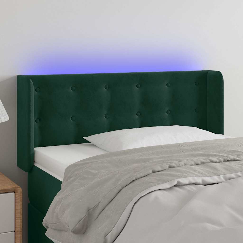 vidaXL Κεφαλάρι Κρεβατιού LED Σκούρο Πράσινο 93x16x78/88 εκ. Βελούδινο