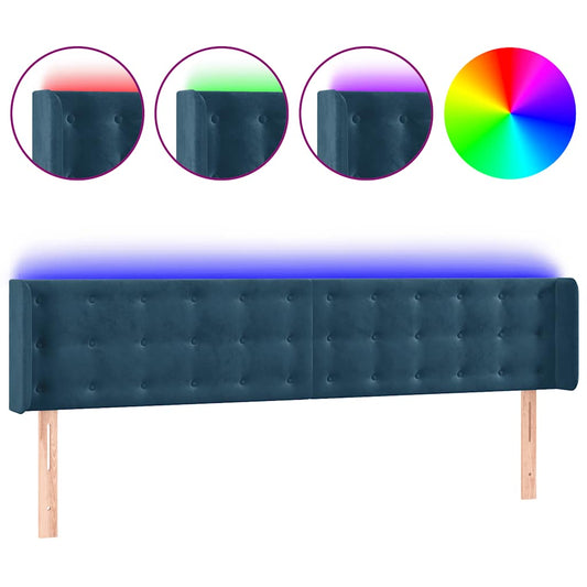 vidaXL Κεφαλάρι Κρεβατιού LED Σκούρο Μπλε 163x16x78/88 εκ. Βελούδινο