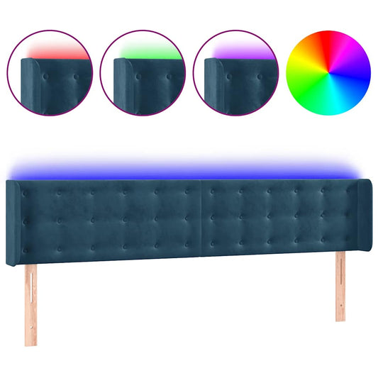 vidaXL Κεφαλάρι Κρεβατιού LED Σκούρο Μπλε 183x16x78/88 εκ. Βελούδινο
