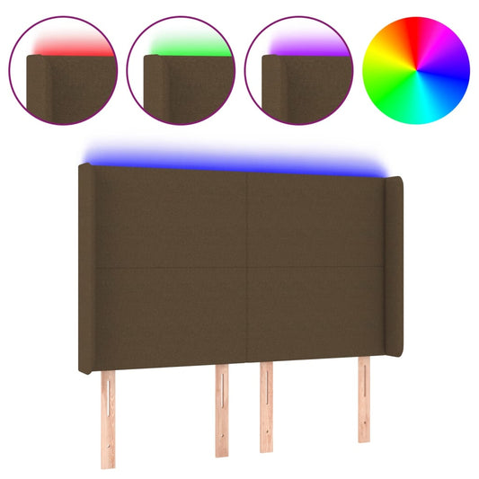 vidaXL Κεφαλάρι Κρεβατιού LED Σκούρο Καφέ 147x16x118/128εκ. Υφασμάτινο