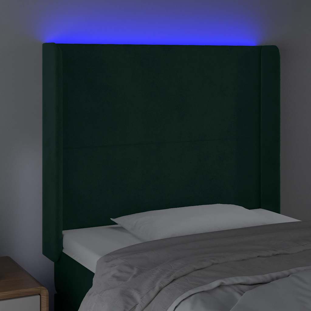 vidaXL Κεφαλάρι Κρεβατιού LED Σκούρο Πράσινο 83x16x118/128 εκ