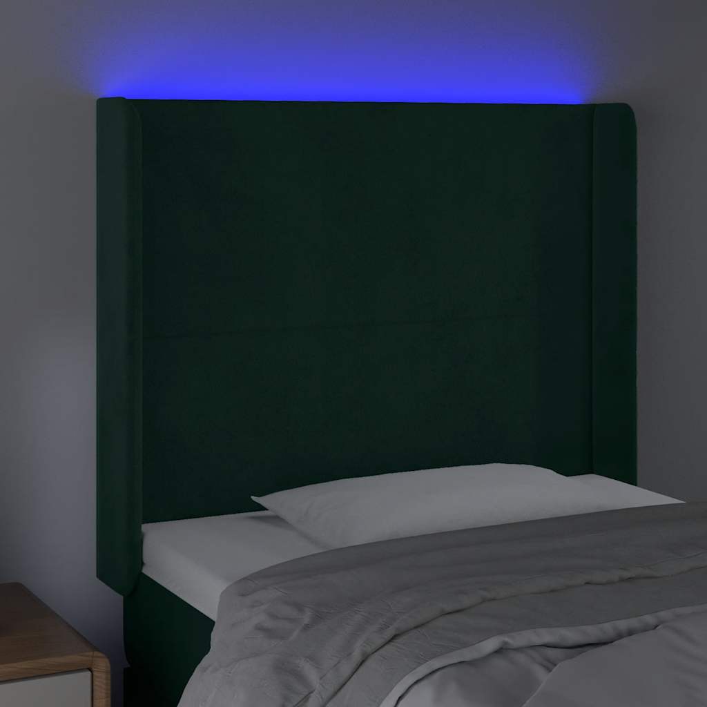 vidaXL Κεφαλάρι Κρεβατιού LED Σκούρο Πράσινο 93x16x118/128 εκ