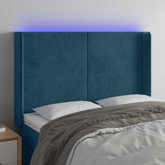 vidaXL Κεφαλάρι Κρεβατιού LED Σκούρο Μπλε 147x16x118/128 εκ. Βελούδινο