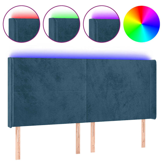 vidaXL Κεφαλάρι Κρεβατιού LED Σκούρο Μπλε 183x16x118/128 εκ. Βελούδινο