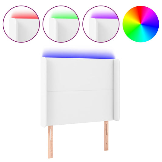 vidaXL Κεφαλάρι Κρεβατιού LED Λευκό 83x16x118/128 εκ.Συνθετ. Δέρμα