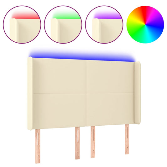vidaXL Κεφαλάρι Κρεβατιού LED Κρεμ 147x16x118/128 εκ. Συνθετ. Δέρμα