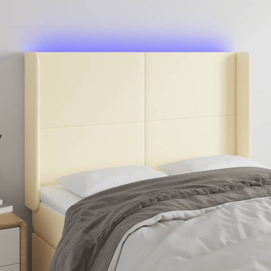 vidaXL Κεφαλάρι Κρεβατιού LED Κρεμ 147x16x118/128 εκ. Συνθετ. Δέρμα