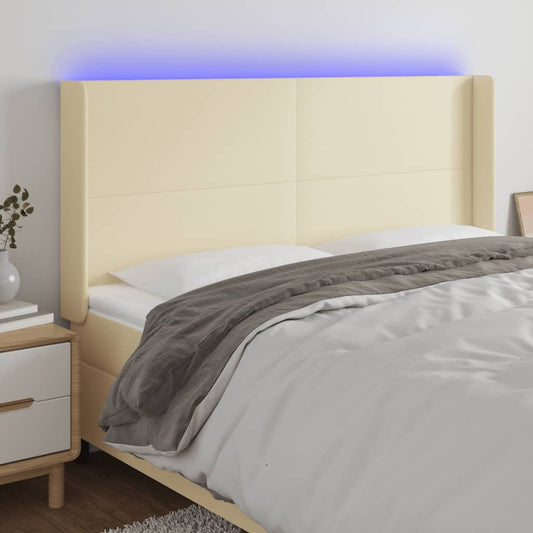 vidaXL Κεφαλάρι Κρεβατιού LED Κρεμ 163x16x118/128 εκ. Συνθετ. Δέρμα