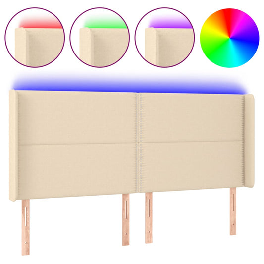 vidaXL Κεφαλάρι Κρεβατιού LED Κρεμ 183x16x118/128 εκ. Υφασμάτινο