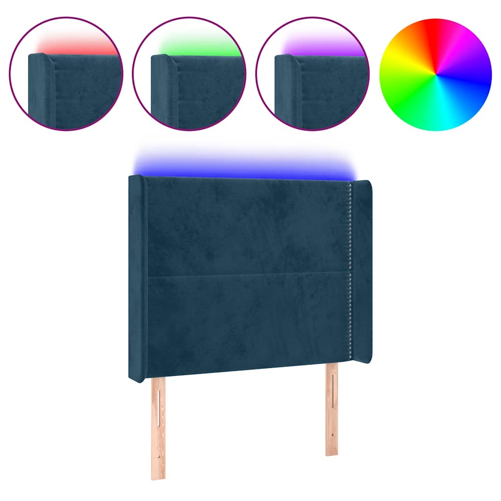 vidaXL Κεφαλάρι Κρεβατιού LED Σκούρο Μπλε 83x16x118/128εκ. Βελούδινο