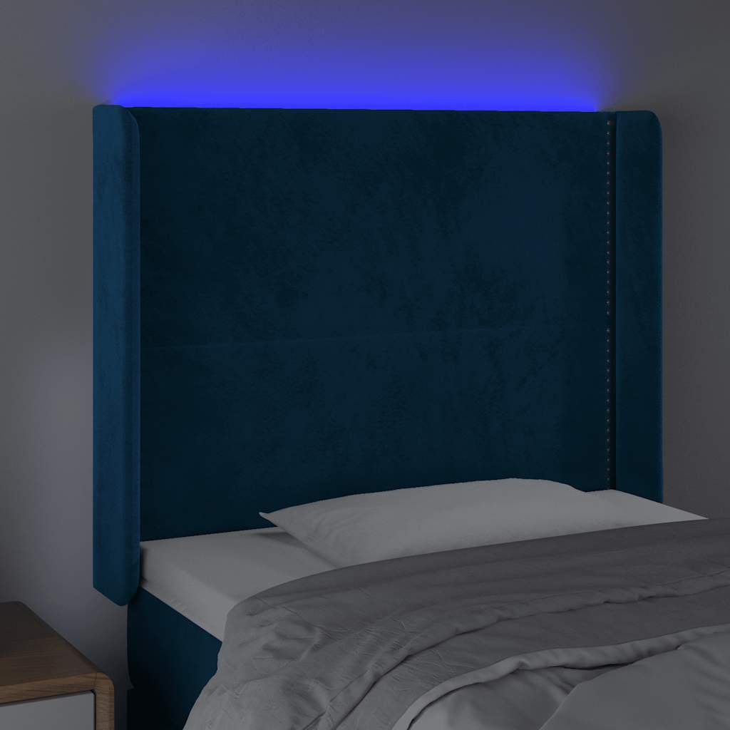 vidaXL Κεφαλάρι Κρεβατιού LED Σκούρο Μπλε 83x16x118/128εκ. Βελούδινο